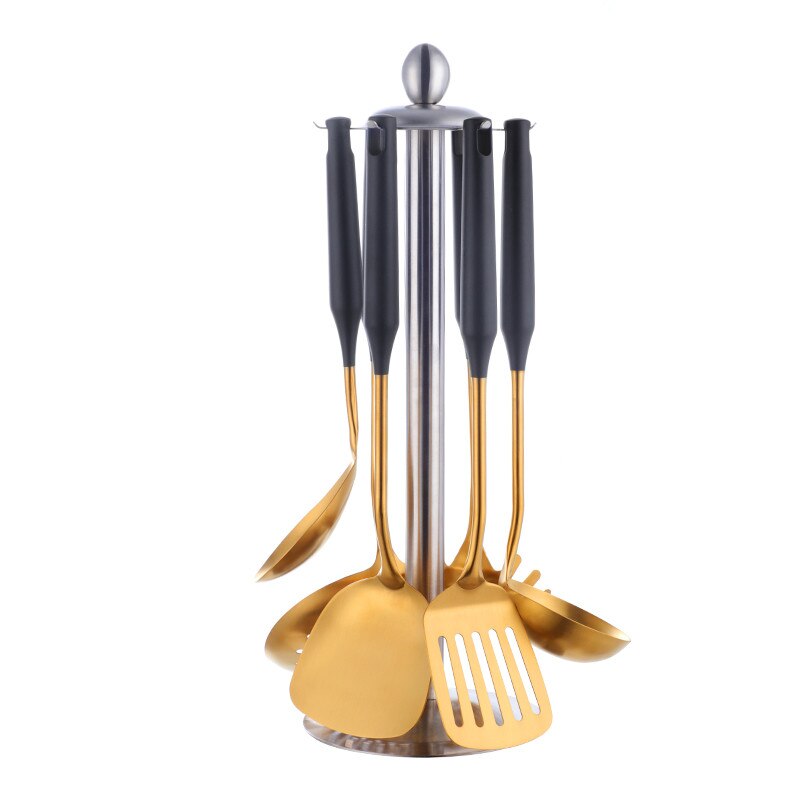1/7 pezzi Set di utensili da cucina in acciaio inossidabile Utensili da cucina con manico lungo Utensile da cucina in oro con scanalature smaltate smaltate - Gufetto Brand 