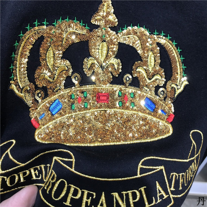 Luxury Gold Black Embroidery Sequin Crown Sweatshirts Men Sudadera Hombre Baroque Club Outwear Sweat Homme Harajuku Sweatshirt - Gufetto Brand 