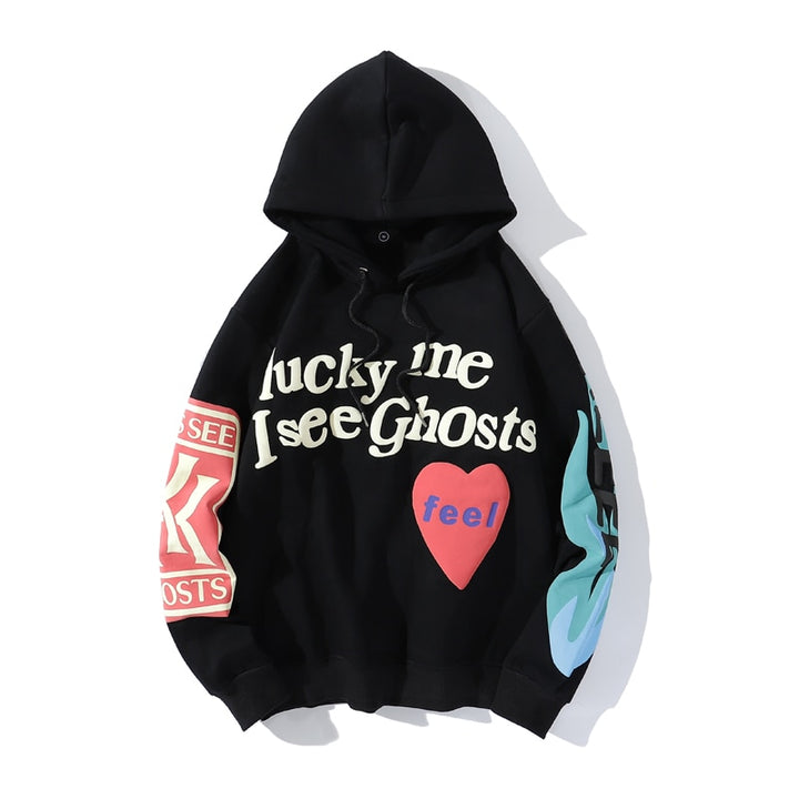 Harajuku Retro Smiley Flame Print Round Neck Sweatshirts Men and Women Plus Velvet Streetwear Fleece Hoodie Pullover - Gufetto Brand 