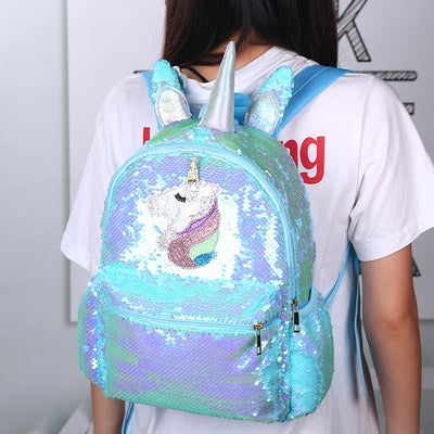Girl Sequin Mermaid Backpack Children Large Zipper Unicorn Schoolbag Teenager Hologram Heart Love Backpack For School Travel Bag - Gufetto Brand 