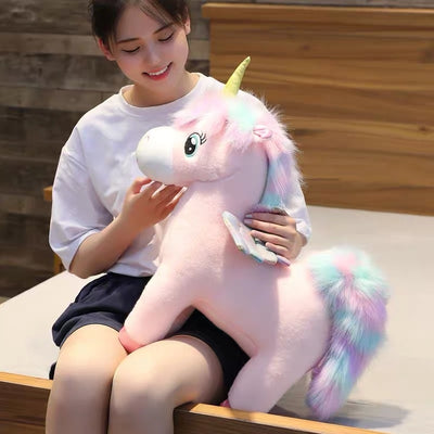 30~80cm Unique Glowing Wings Unicorns Plush toy Giant Unicorn Stuffed Animals Doll Fluffy Hair Fly Horse Toy for Child Xmas Gift - Gufetto Brand 