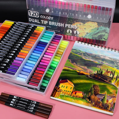 FineLiner Dual Tip Brush Art Markers Pen 36/48/72/60/100/120Colors Watercolor Pennarelli - Gufetto Brand 