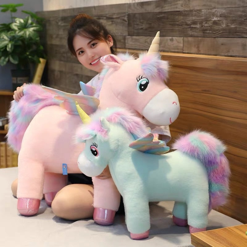 30~80cm Unique Glowing Wings Unicorns Plush toy Giant Unicorn Stuffed Animals Doll Fluffy Hair Fly Horse Toy for Child Xmas Gift - Gufetto Brand 