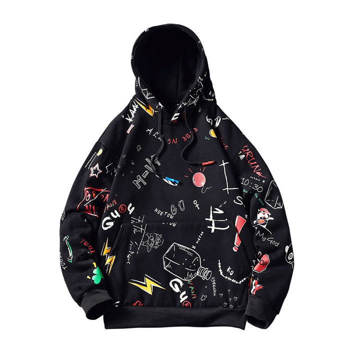 GONTHWID Japanese Anime Graffiti Print Hooded Sweatshirts Streetwear Hip Hop Harajuku Casual Pullover Hoodies Mens Fashion Tops - Gufetto Brand 