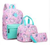 Pink Unicorn 3pcs Sets Backpack+Meal Pack+Pencil Case Printing School Canvas Student Teenage Shoulder Bags Mini Travel Backpack - Gufetto Brand 