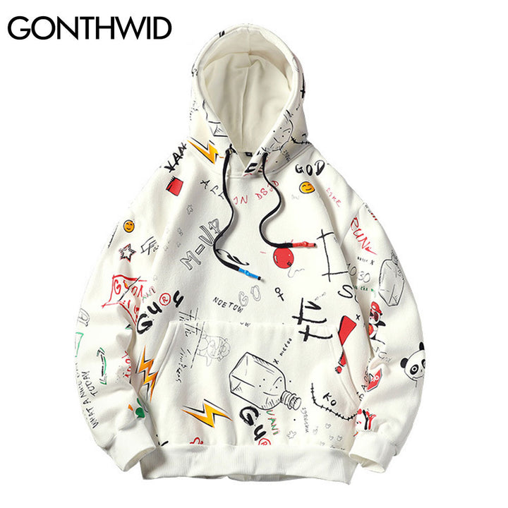 GONTHWID Japanese Anime Graffiti Print Hooded Sweatshirts Streetwear Hip Hop Harajuku Casual Pullover Hoodies Mens Fashion Tops - Gufetto Brand 