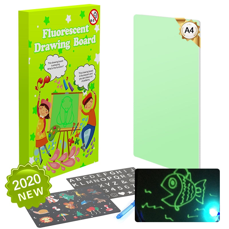 Tavolo da disegno luminoso magico Tablet giocattolo per bambini Disegna nel buio Giocattolo educativo per bambini con penna fluorescente per bambini - Gufetto Brand 