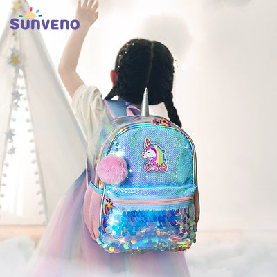 Sunveno Children&#39;s Backpack for Girls Pre-School Bag for Kindergarten Elementary - Reversible Sequin,Unicorn ,Lightweight Gift - Gufetto Brand 