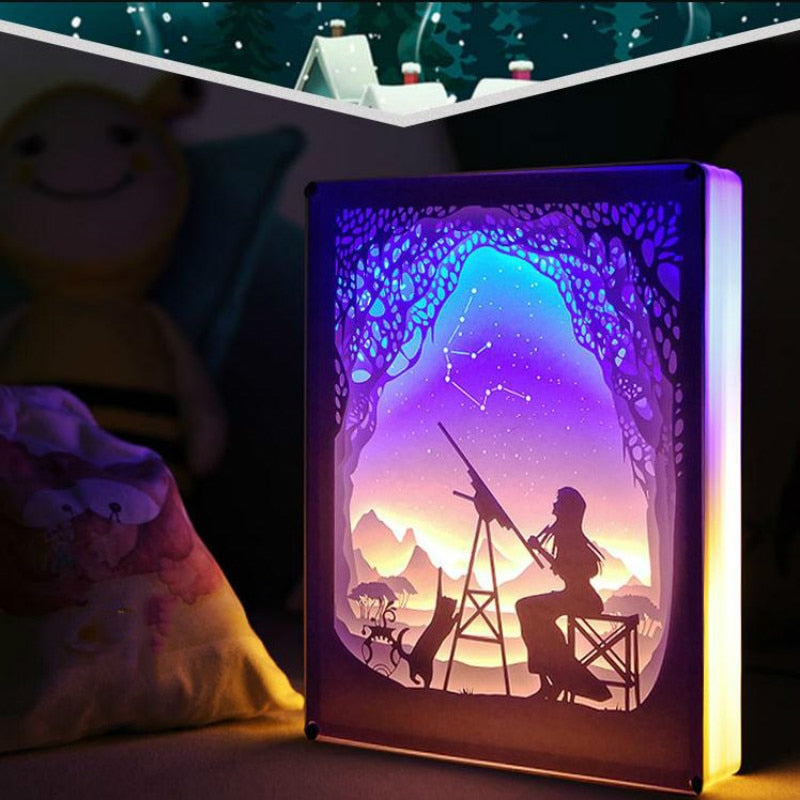 Nuova novità Luce notturna Totoro Lampada da atmosfera tagliata su carta 3D Carta da intaglio Lampada da decorazione artistica Alimentazione USB per soggiorno Camera da letto - Gufetto Brand 