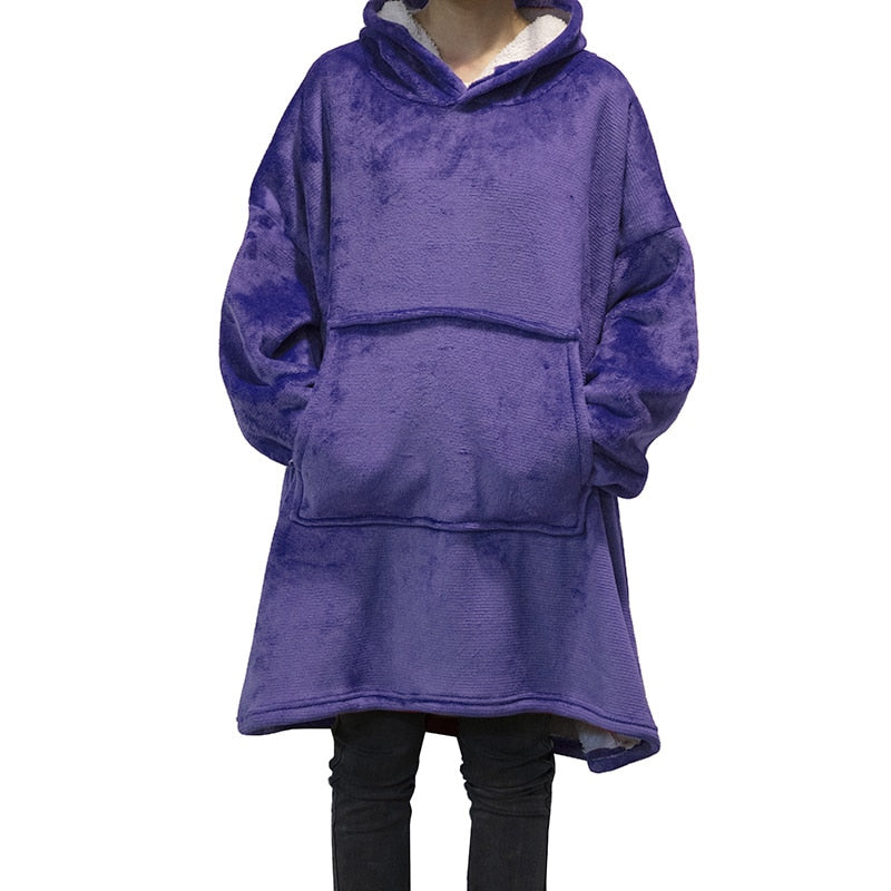Winter Oversized Hoodies Women Fleece Warm TV Blanket with Sleeves Pocket Flannel Thick Sherpa Giant Hoody Long Sweatshirt - Gufetto Brand 
