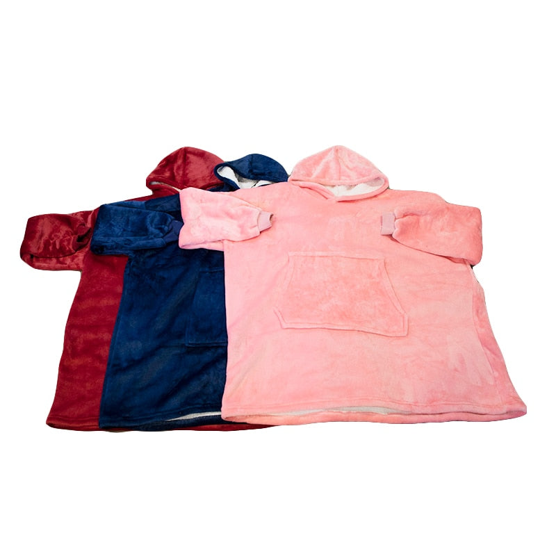 Winter Oversized Hoodies Women Fleece Warm TV Blanket with Sleeves Pocket Flannel Thick Sherpa Giant Hoody Long Sweatshirt - Gufetto Brand 