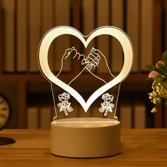 Romantic Love 3D Acrylic Led Lamp for Home Children&