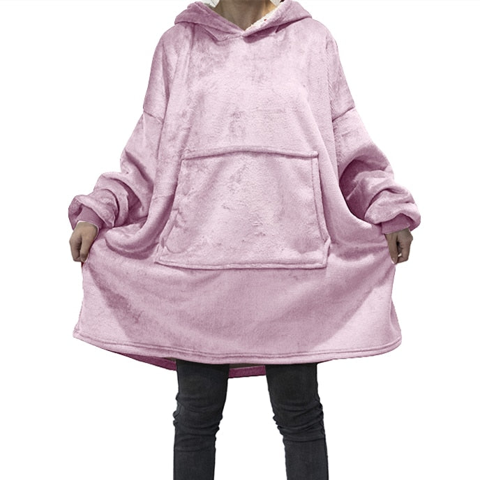 Winter Oversized Hoodies Women Fleece Warm TV Blanket with Sleeves Pocket Flannel Thick Sherpa Giant Hoody Long Sweatshirt - Gufetto Brand 