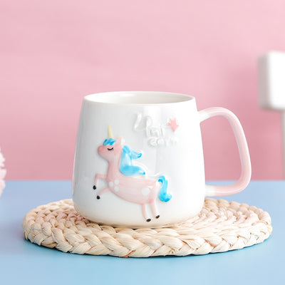 Gorgeous Relief Unicorn Coffee Mug with Mobile Phone Holder Lid Cute Water Tea Ceramic Milk Breakfast Cup Creative Gift - Gufetto Brand 