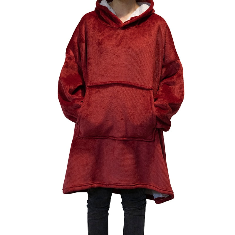 Winter Oversized Hoodies Women Fleece Warm TV Blanket with Sleeves Pocket Flannel Thick Sherpa Giant Hoody Long Sweatshirt - Gufetto Brand 