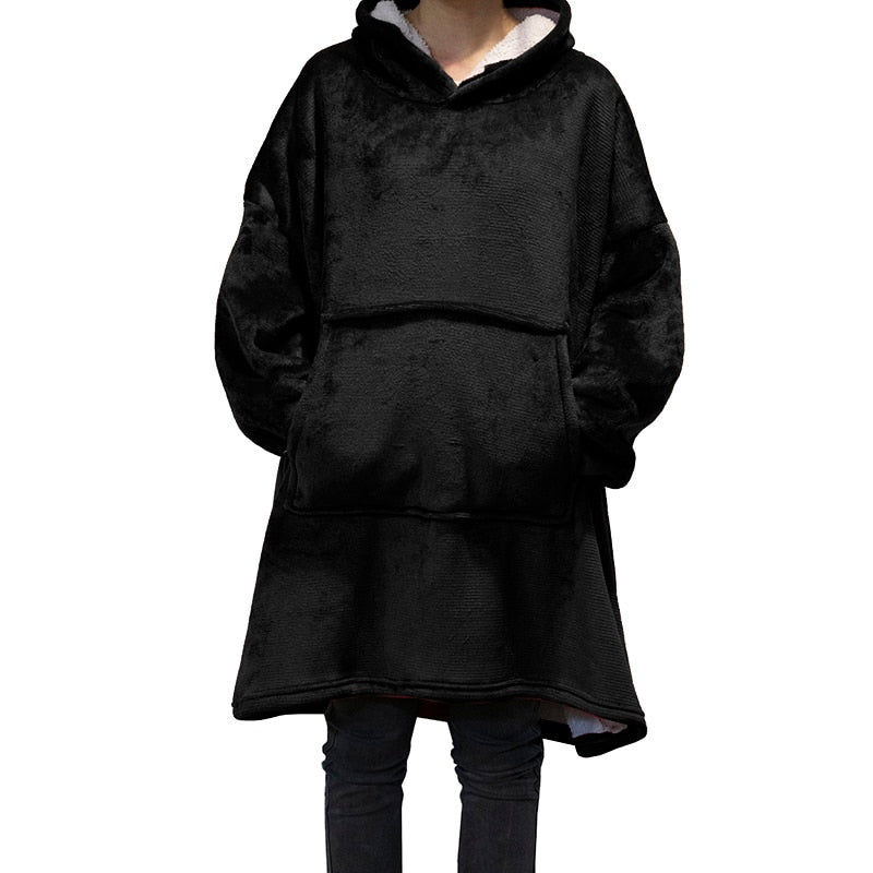 Winter Oversized Hoodies Women Fleece Warm TV Blanket with Sleeves Pocket Flannel Thick Sherpa Giant Hoody Long Sweatshirt - Gufetto Brand 