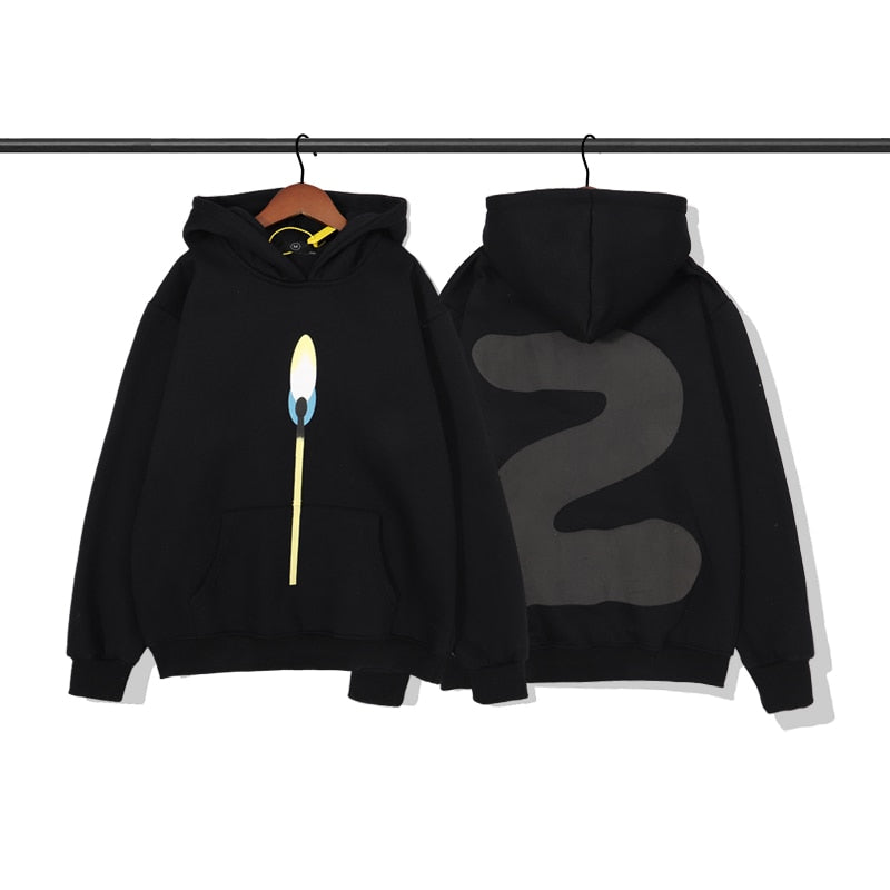 Harajuku Retro Smiley Flame Print Round Neck Sweatshirts Men and Women Plus Velvet Streetwear Fleece Hoodie Pullover - Gufetto Brand 