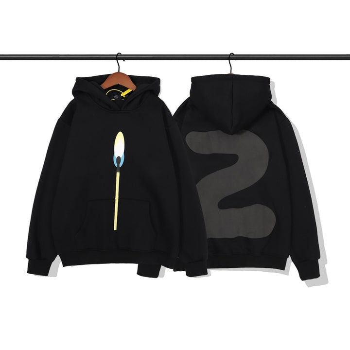 Harajuku Retro Smiley Flame Print Round Neck Sweatshirts Men and Women Plus Velvet Streetwear Fleece Hoodie Pullover - Gufetto Brand 