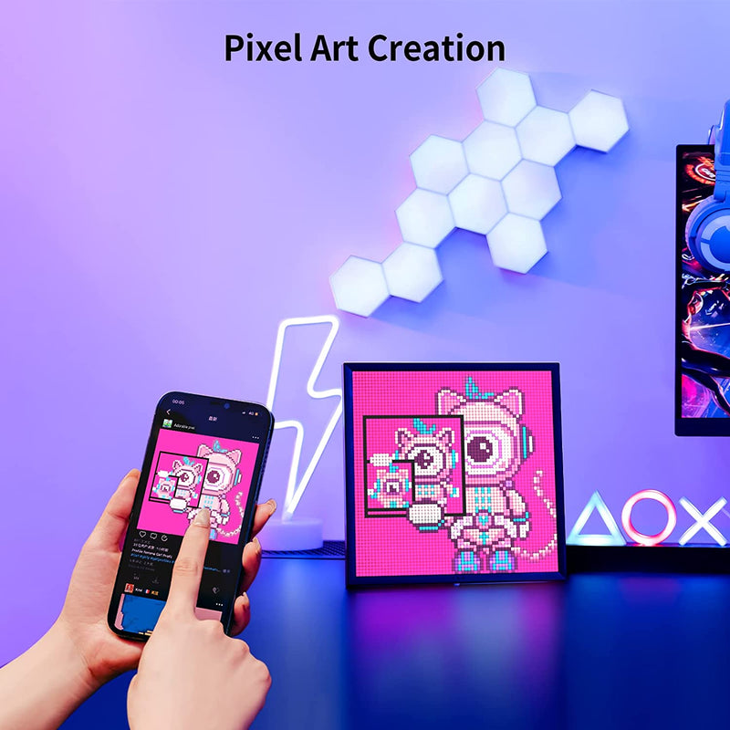 Divoom Pixoo 64 Cornice per foto digitale con 64 * 64 Pixel Art LED Tabellone elettronico per immagini, Luce al neon Decorazione per la casa - Gufetto Brand 