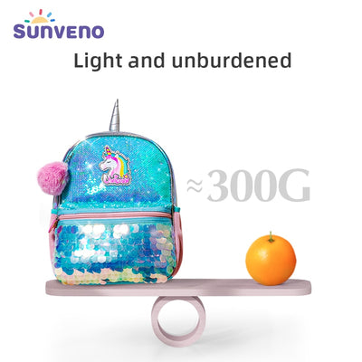 Sunveno Children&#39;s Backpack for Girls Pre-School Bag for Kindergarten Elementary - Reversible Sequin,Unicorn ,Lightweight Gift - Gufetto Brand 