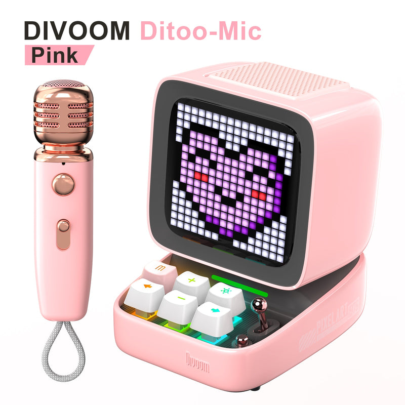 Divoom Ditoo-Mic Pixel Art Altoparlante Bluetooth Portatile per PC con Microfono Karaoke Wireless, Bluetooth 5.0, Design retrò - Gufetto Brand 