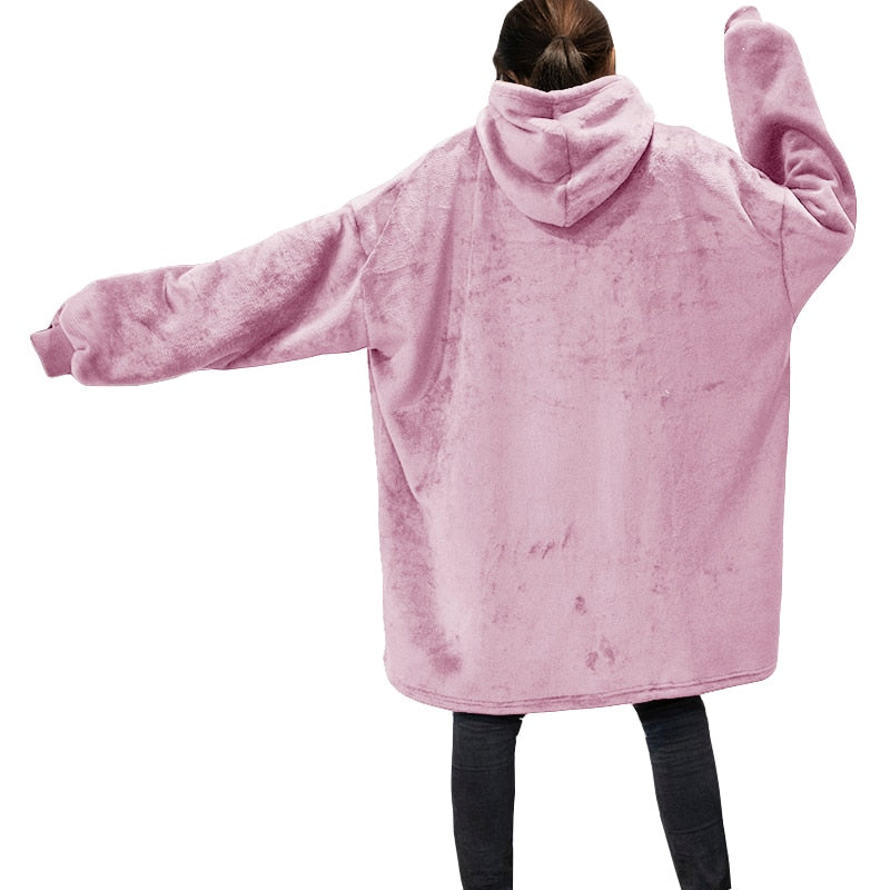 Winter Oversized Hoodies Women Fleece Warm TV Blanket with Sleeves Pocket Flannel Thick Sherpa Giant Hoody Long Sweatshirt - Gufetto Brand 