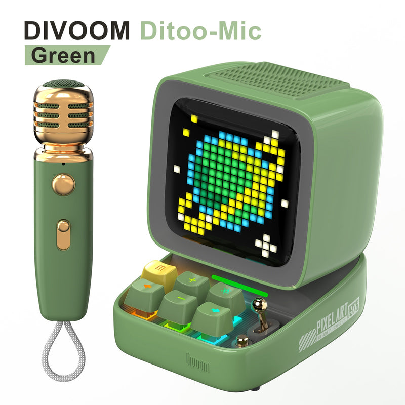 Divoom Ditoo-Mic Pixel Art Altoparlante Bluetooth Portatile per PC con Microfono Karaoke Wireless, Bluetooth 5.0, Design retrò - Gufetto Brand 