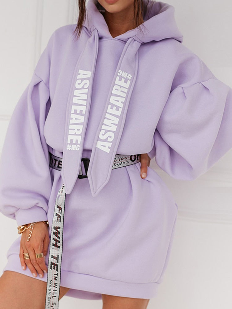 Glamaker Purple loose sweatshirt hoodies fashion women casual autumn long sleeve sweatshirt dress female  oversize  sweatshirt - Gufetto Brand 