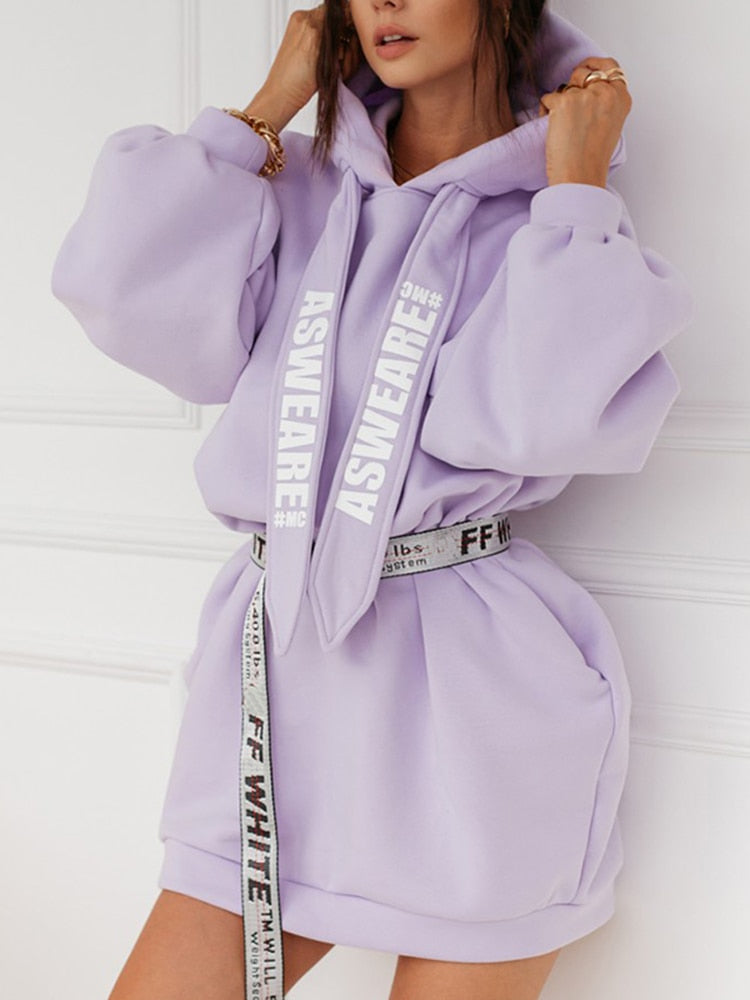 Glamaker Purple loose sweatshirt hoodies fashion women casual autumn long sleeve sweatshirt dress female  oversize  sweatshirt - Gufetto Brand 