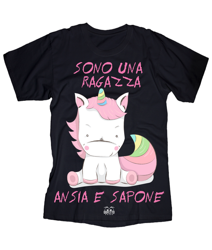 T-shirt Donna Sono una Ragazza Ansia e Sapone Unicorn - Gufetto Brand 
