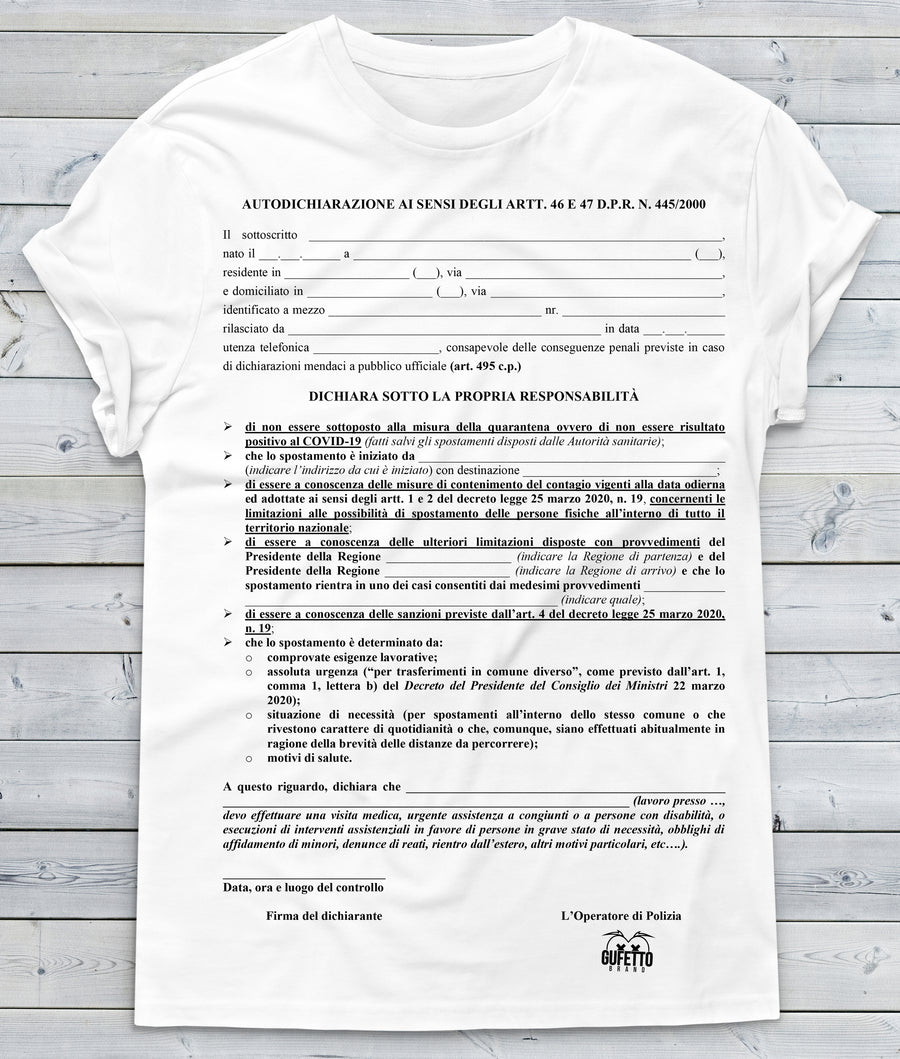 T-shirt Donna  Autocertificazione ( A019 ) - Gufetto Brand 