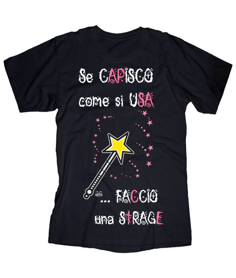 T-shirt Donna Magic Wand scritta rosa - Gufetto Brand 