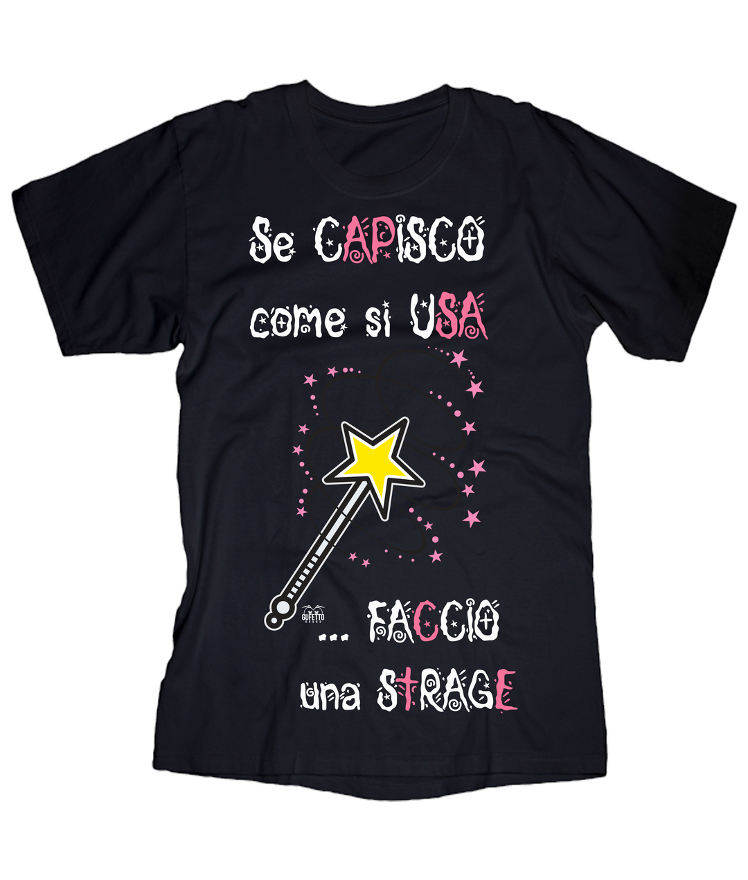 T-shirt Uomo Magic Wand scritta rosa - Gufetto Brand 