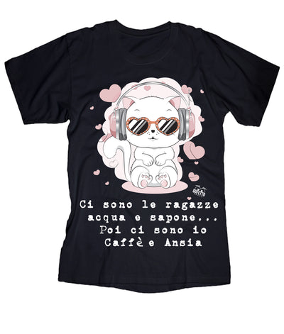 T-shirt Donna  Caffè e Ansia ( J961 ) - Gufetto Brand 