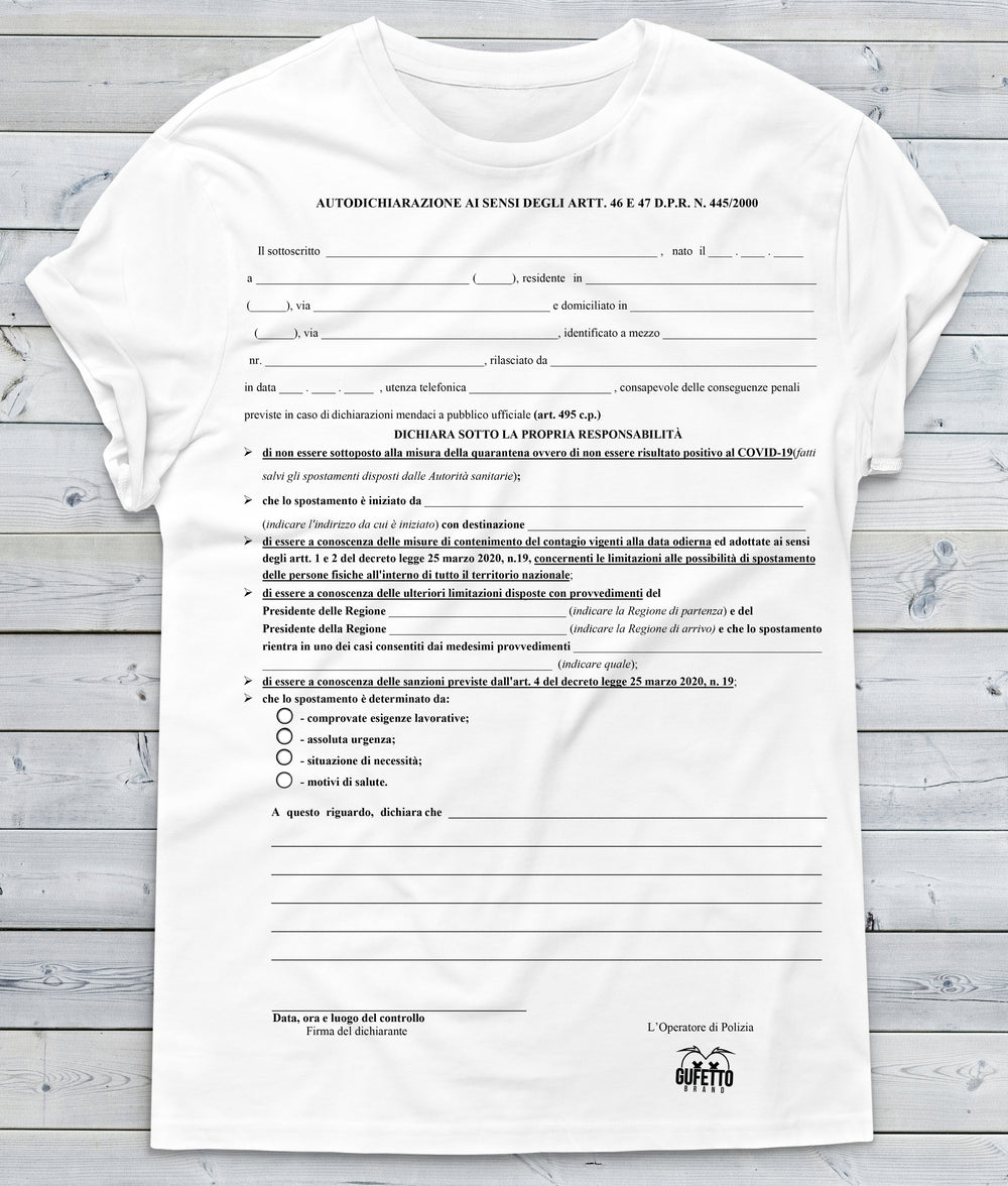 T-shirt Uomo Autocertificazione 4 Maggio ( O4901 ) - Gufetto Brand 