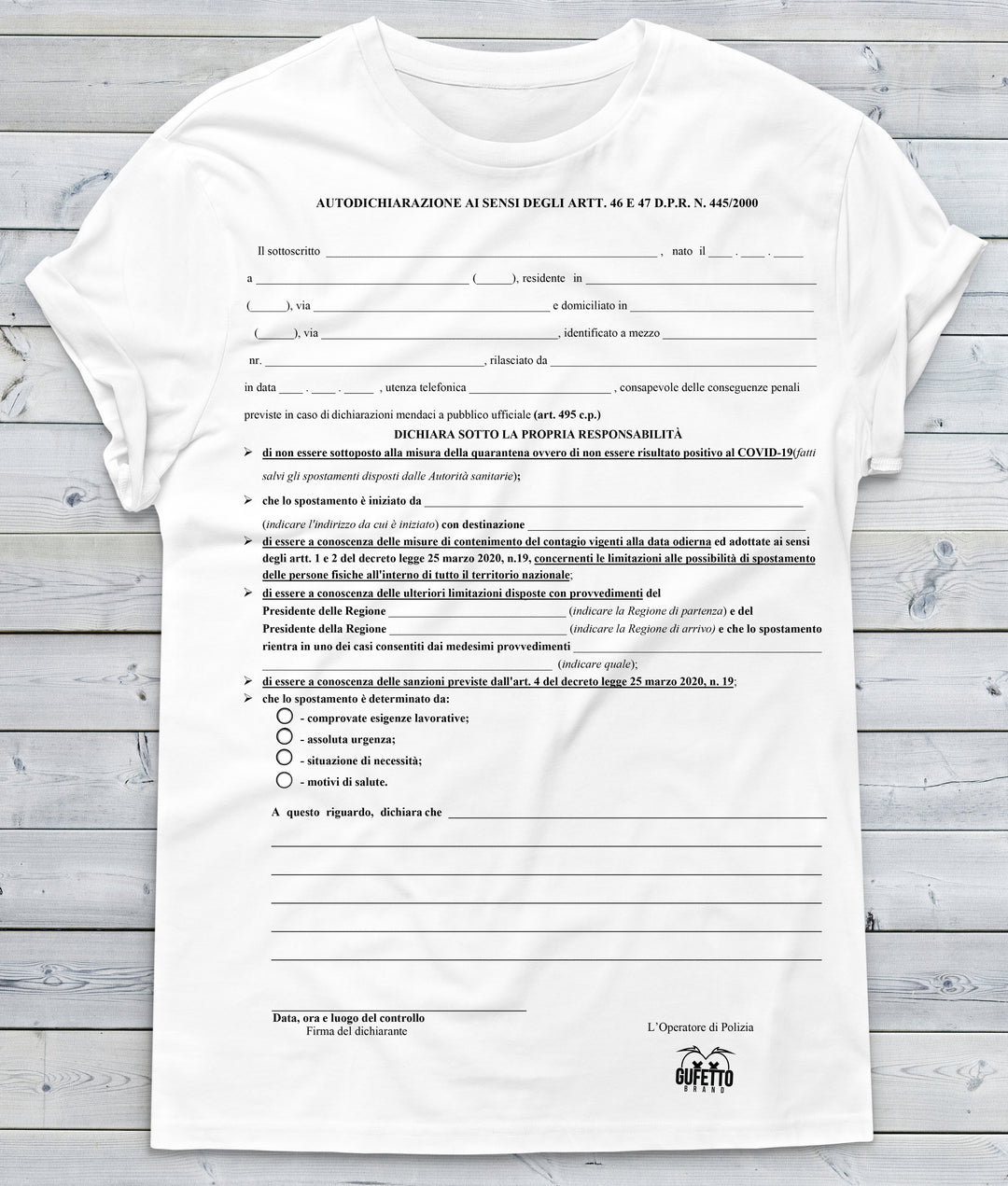 T-shirt Uomo Autocertificazione 4 Maggio ( O4901 ) - Gufetto Brand 