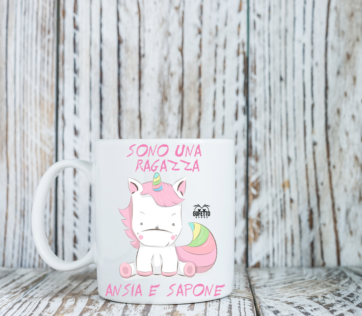Tazza Sono una ragazza Ansia e Sapone Unicorn - Gufetto Brand 