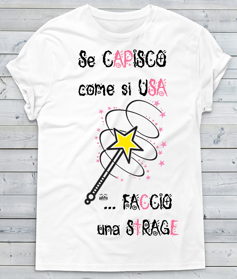 T-shirt Donna Magic Wand scritta rosa - Gufetto Brand 