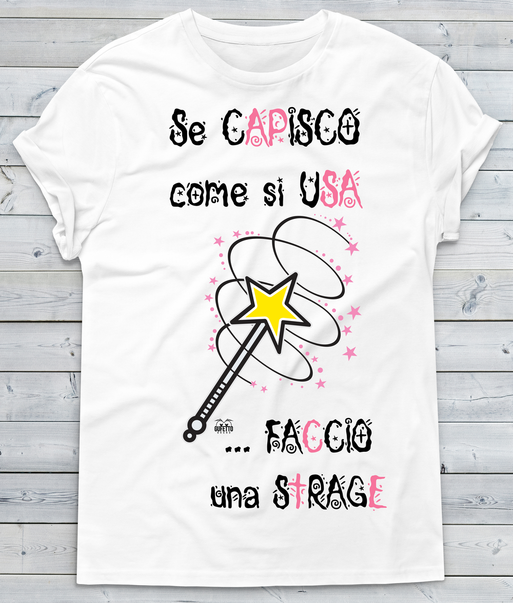 T-shirt Uomo Magic Wand scritta rosa - Gufetto Brand 