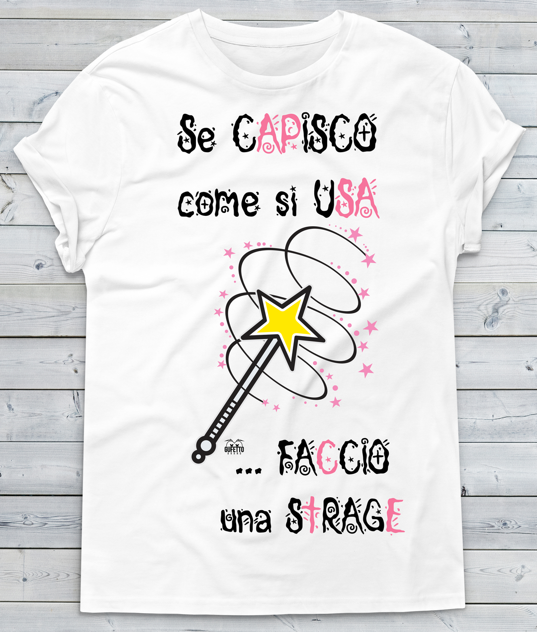 T-shirt Uomo Magic Wand scritta rosa - Gufetto Brand 